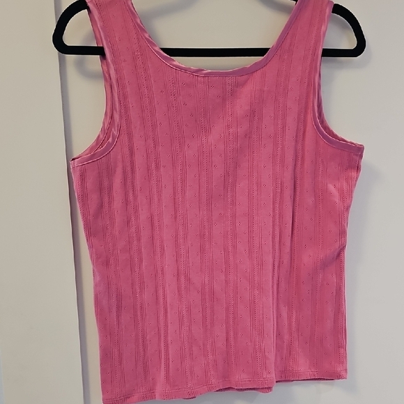 Studio By Liz Claiborne Pink Ribbed Fitted Tank Top 100% Cotton Size M - Picture 6 of 6